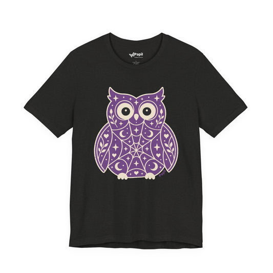 Enchanted Owl Halloween Tee, Whimsical Woodland Graphic (Green)