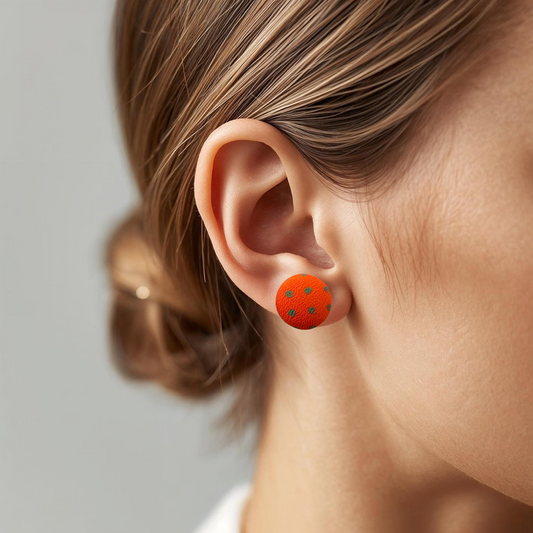 Polka Dot Fabric Button Stud Earrings, Handmade Colourful Studs
