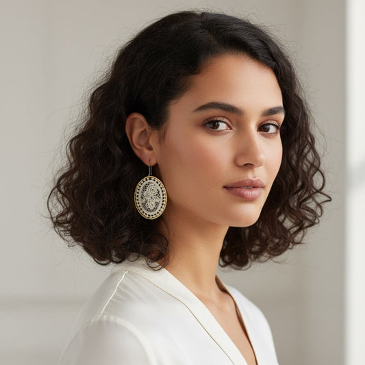Vintage Lace Rose Oval Earrings, Handmade Woven Statement Drops