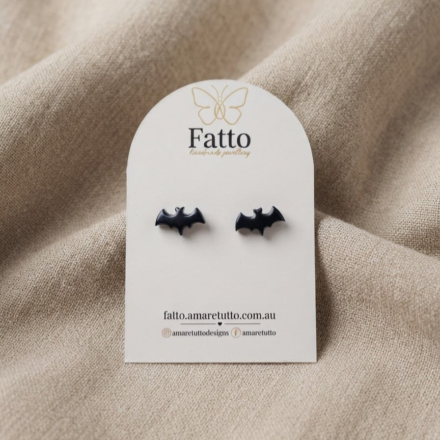 Bat Stud Earrings, Handmade Halloween Resin Studs
