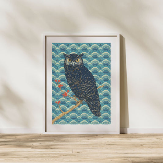 Night Watch Owl Japanese Art Wall Poster