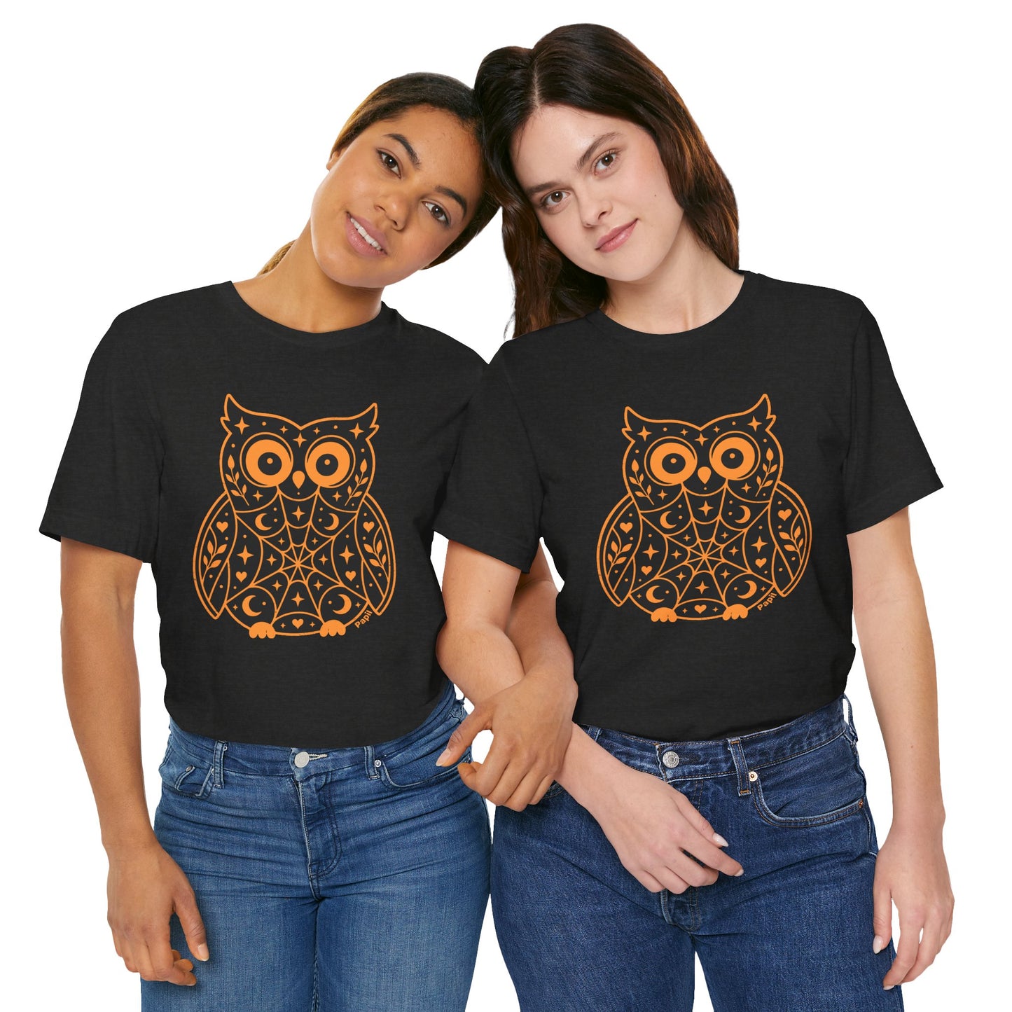 Enchanted Owl Halloween Tee, Whimsical Woodland Graphic (Black)