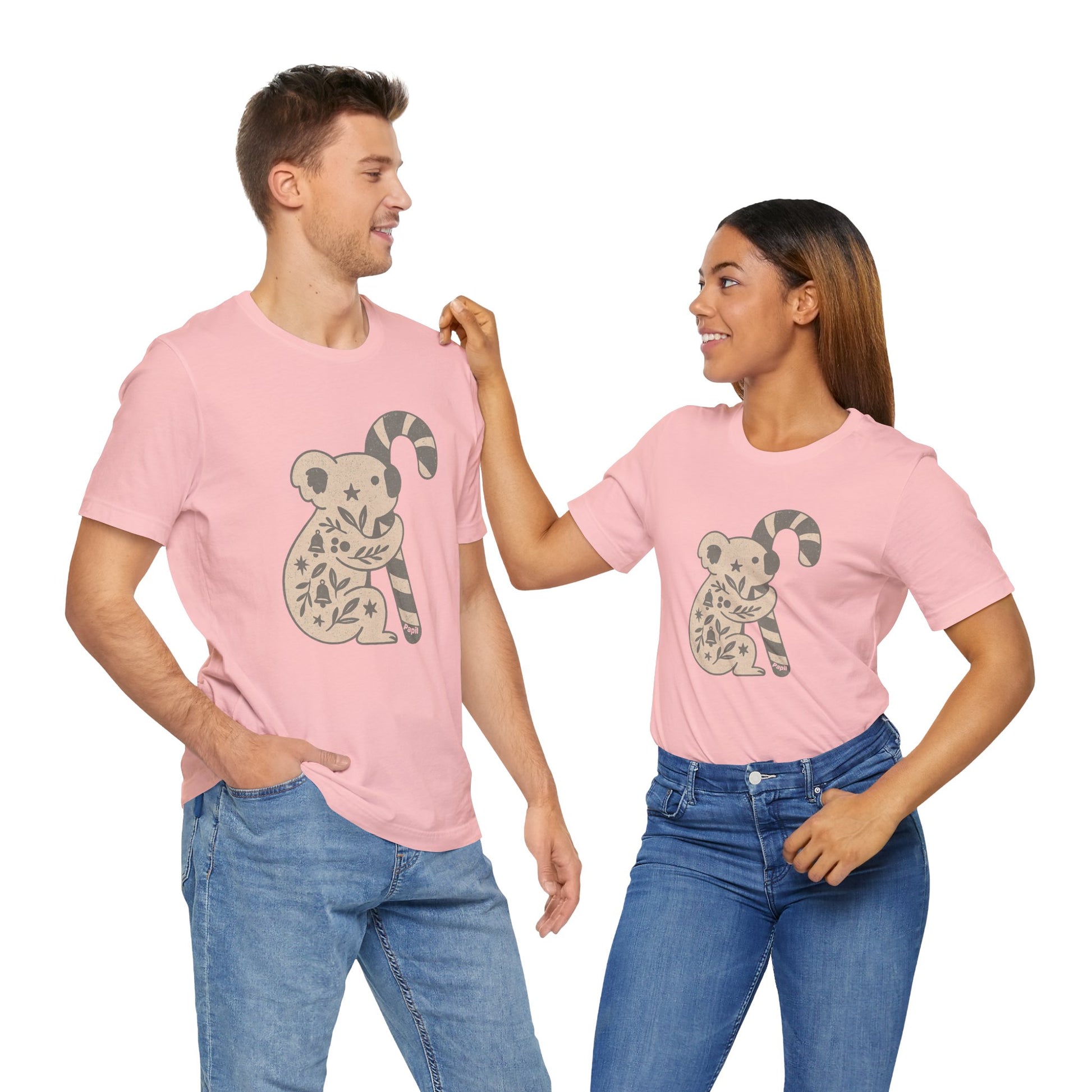 Floral Koala with Candy Cane Christmas Tee | Botanical Animal Woodland T-Shirt