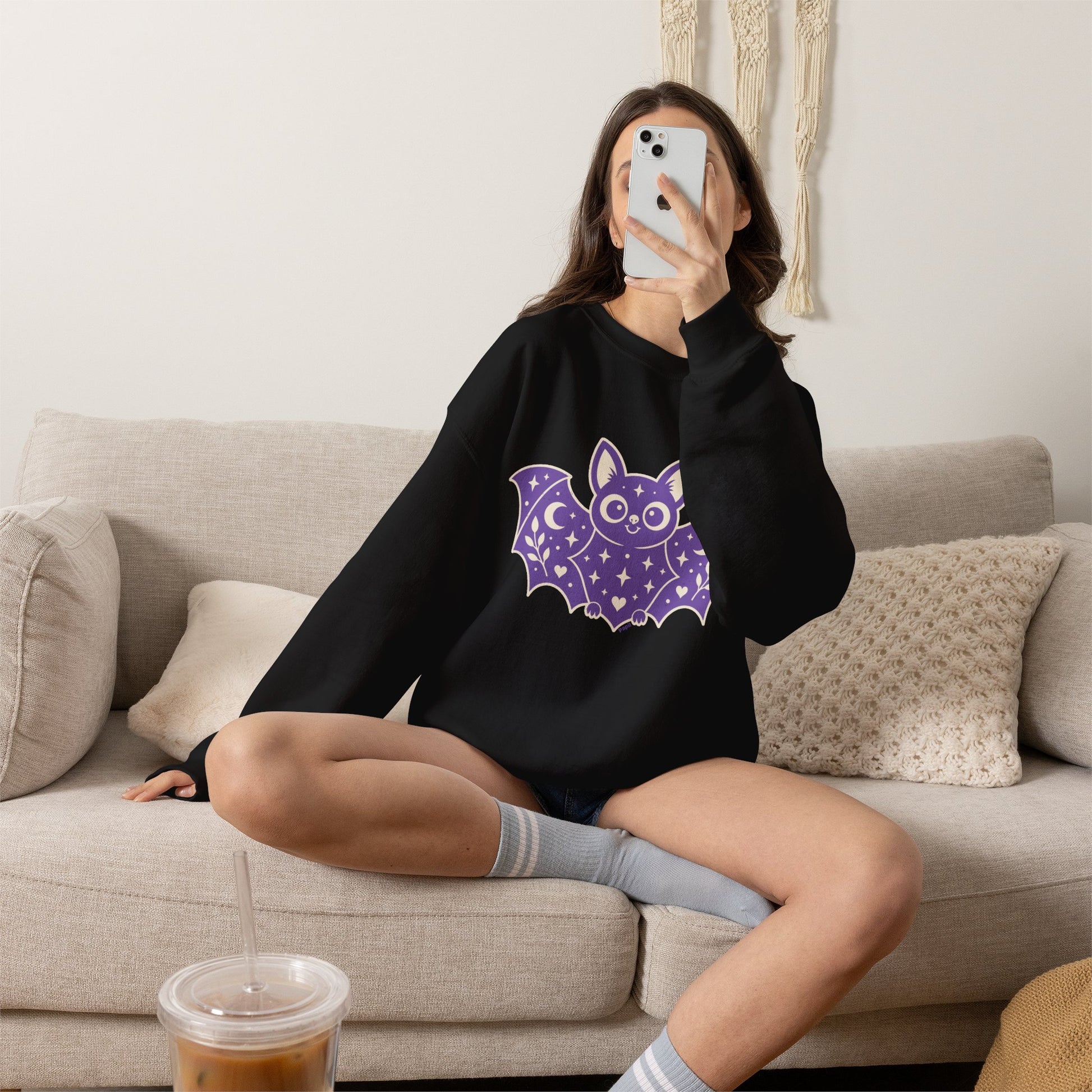 Moonlit Magic — Cute Purple Bat Halloween Crewneck Sweatshirt