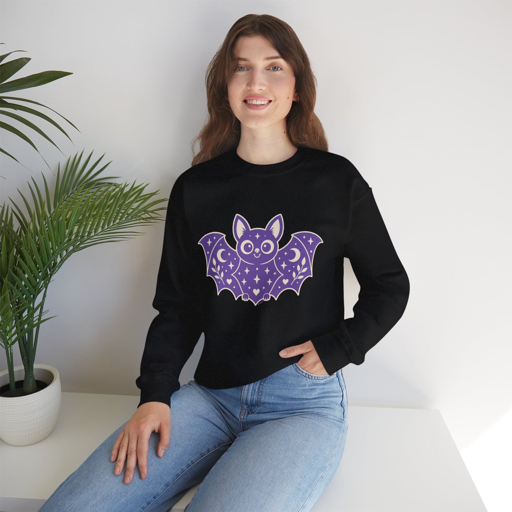 Moonlit Magic — Cute Purple Bat Halloween Crewneck Sweatshirt