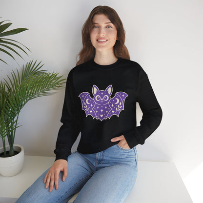 Moonlit Magic — Cute Purple Bat Halloween Crewneck Sweatshirt