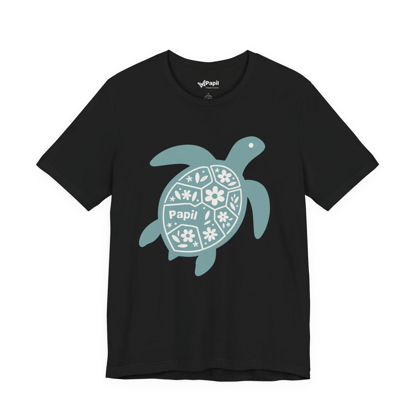 Sea Turtle Graphic Tee — Papil Floral Shell T-Shirt Black