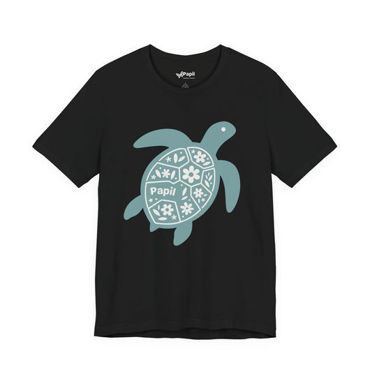 Shell Yeah! Floral Sea Turtle Unisex Graphic Tee Black