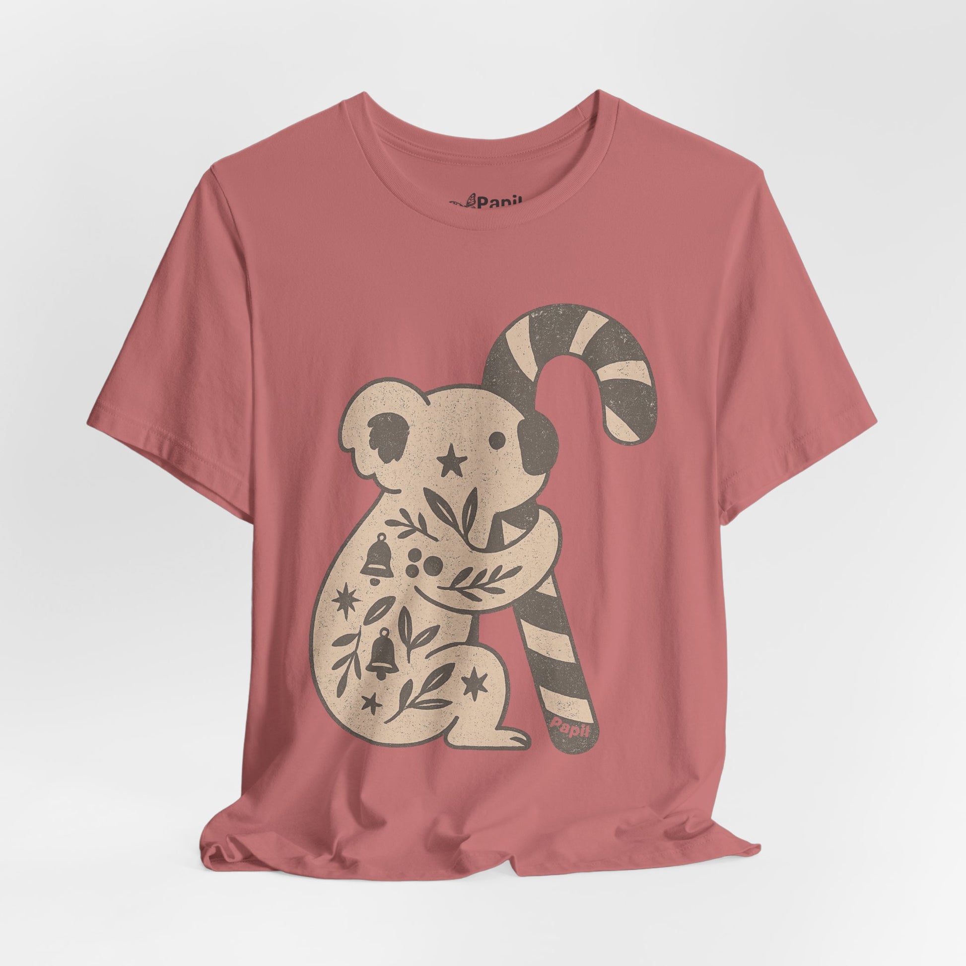 Koala Candy Cane Christmas Unisex T-Shirt — Cute Floral Koala Australian Holiday Tee