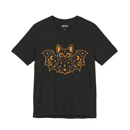 Soft But Spooky — Cute Halloween Bat Graphic Tee Black Bat Black Heather Tee