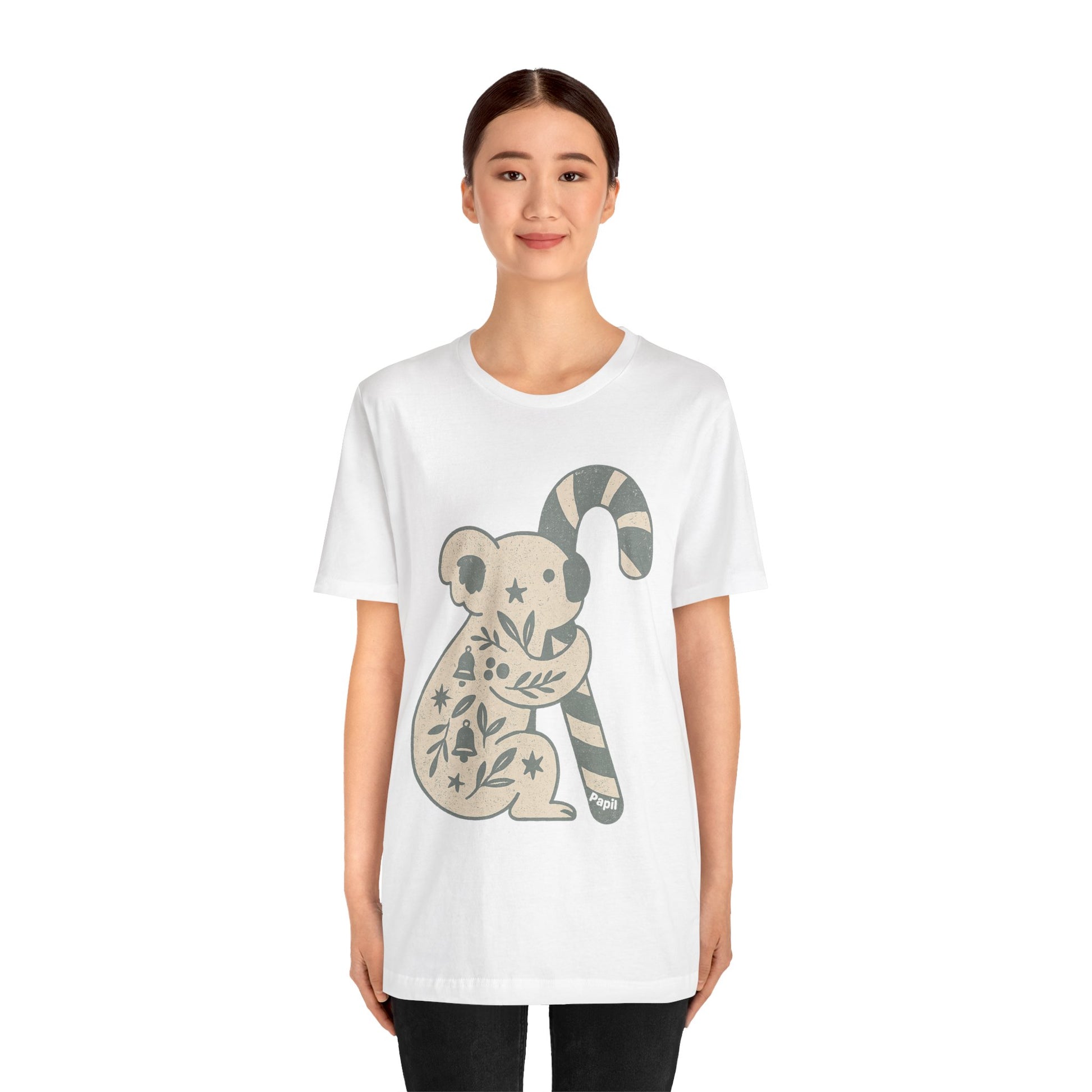Koala Candy Cane Christmas Unisex T-Shirt — Cute Floral Koala Australian Holiday Tee
