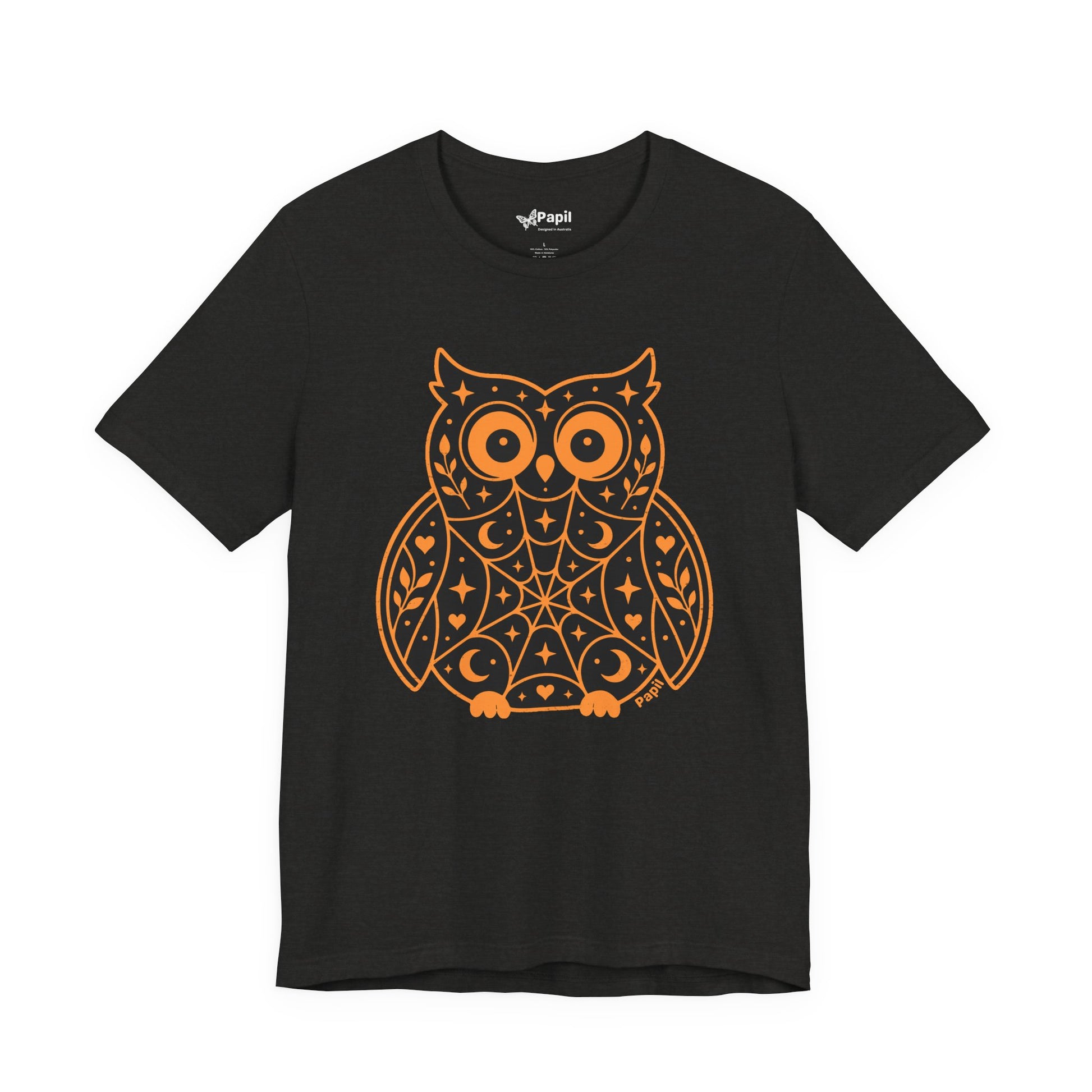Enchanted Owl Halloween Tee, Whimsical Woodland Graphic (Green)