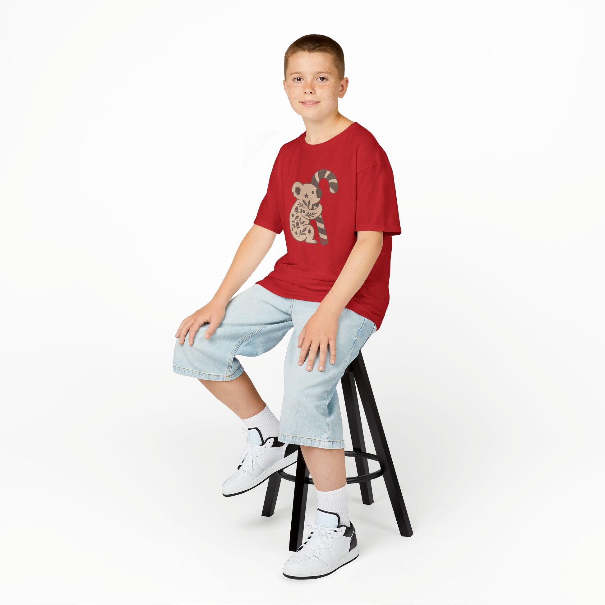 Floral Koala with Candy Cane Christmas Tee | Kids T-Shirt
