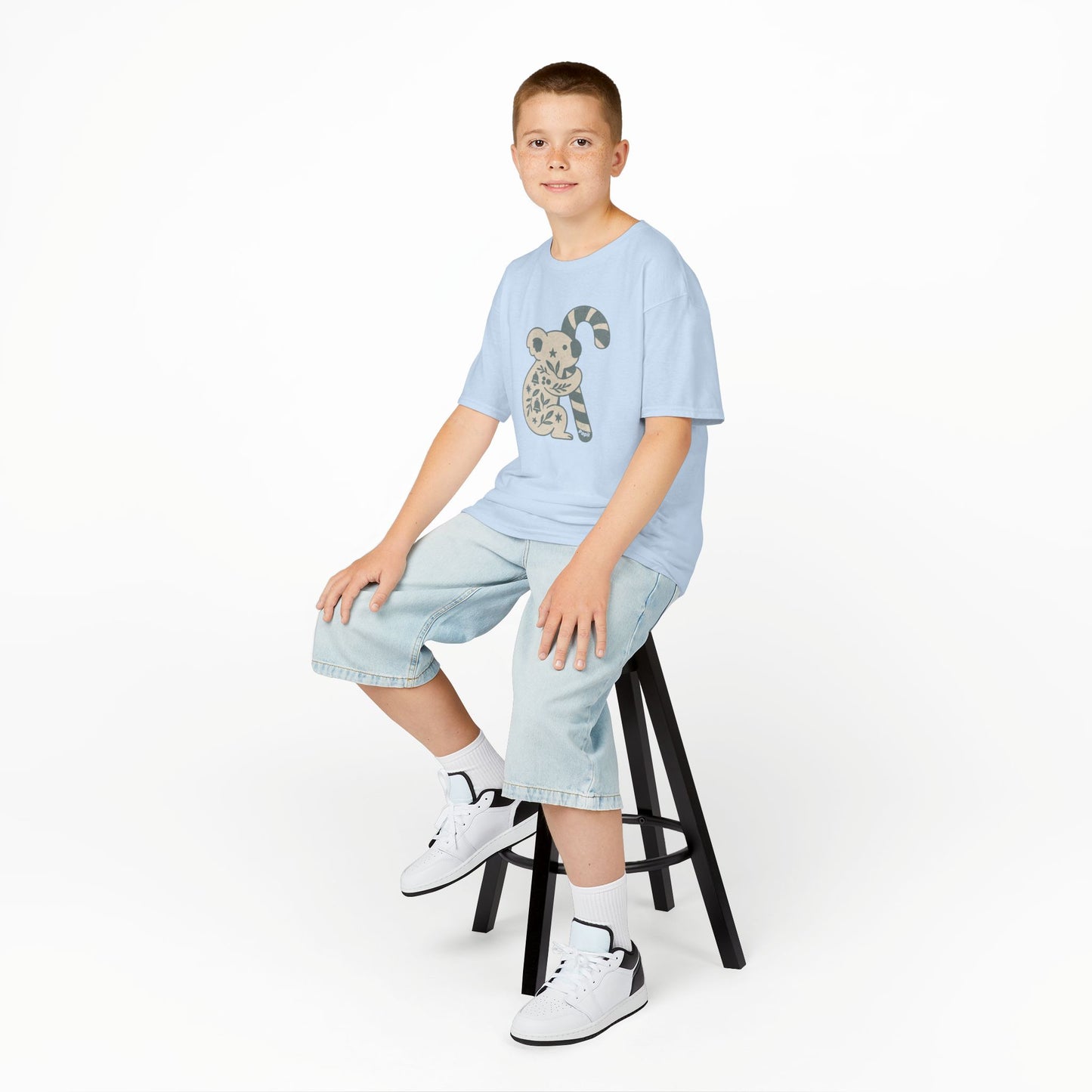 Floral Koala with Candy Cane Christmas Tee | Kids T-Shirt