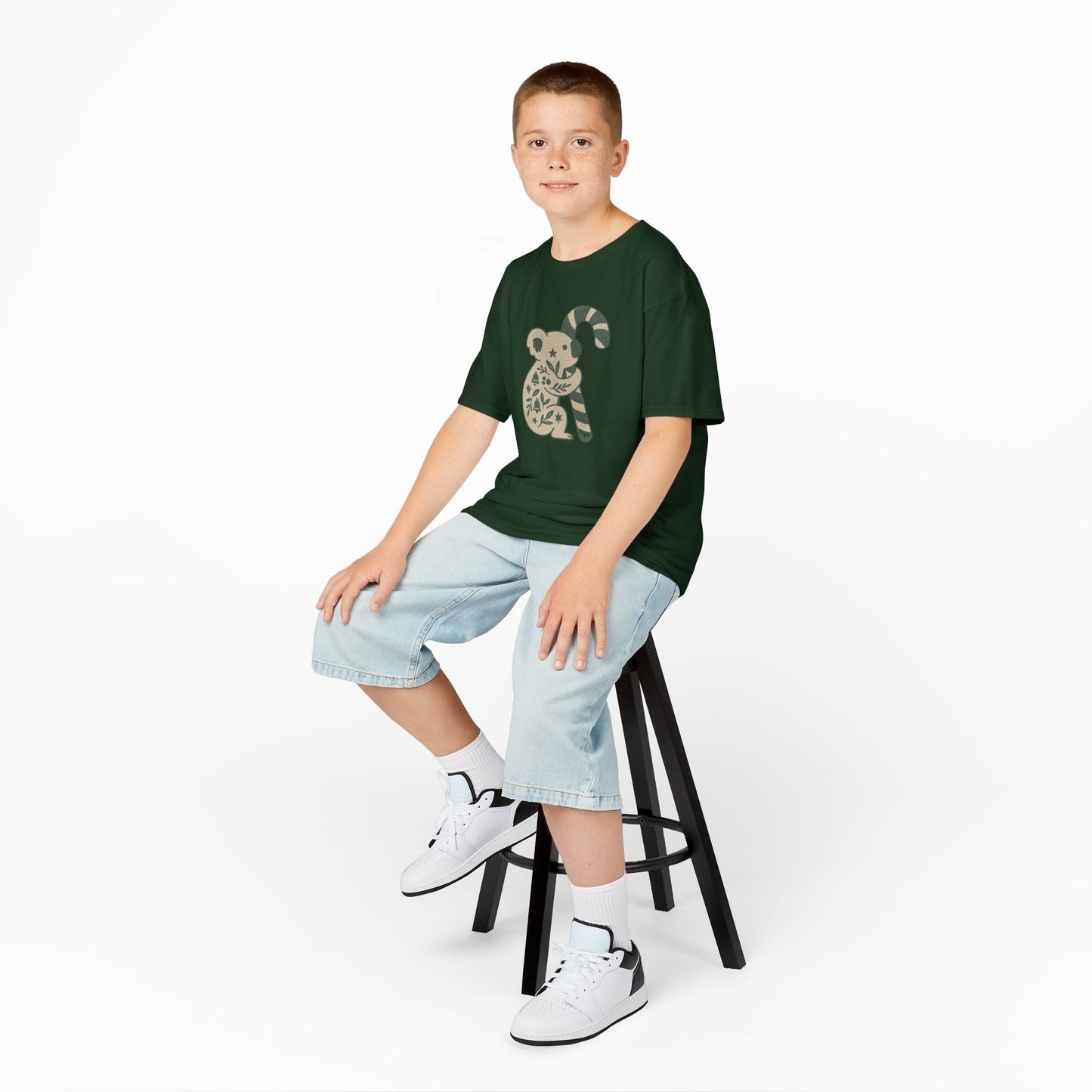 Floral Koala with Candy Cane Christmas Tee | Kids T-Shirt