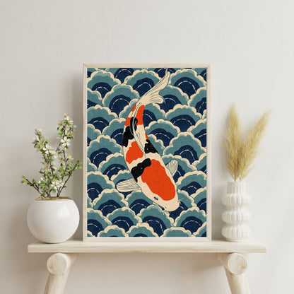 Koi Wave Japanese Art Wall Poster