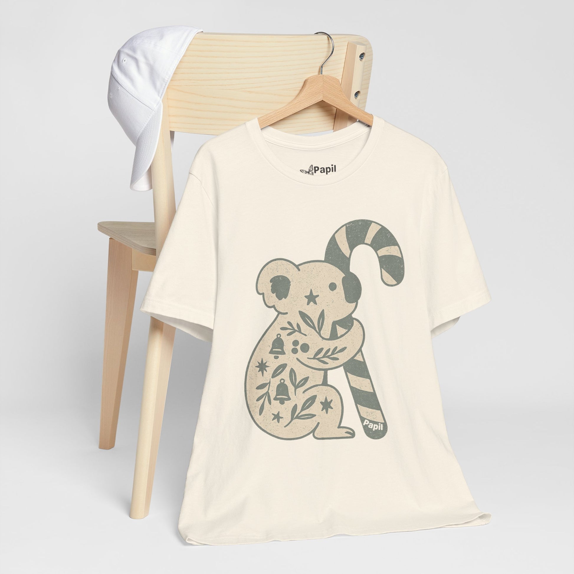 Koala Candy Cane Christmas Unisex T-Shirt — Cute Floral Koala Australian Holiday Tee