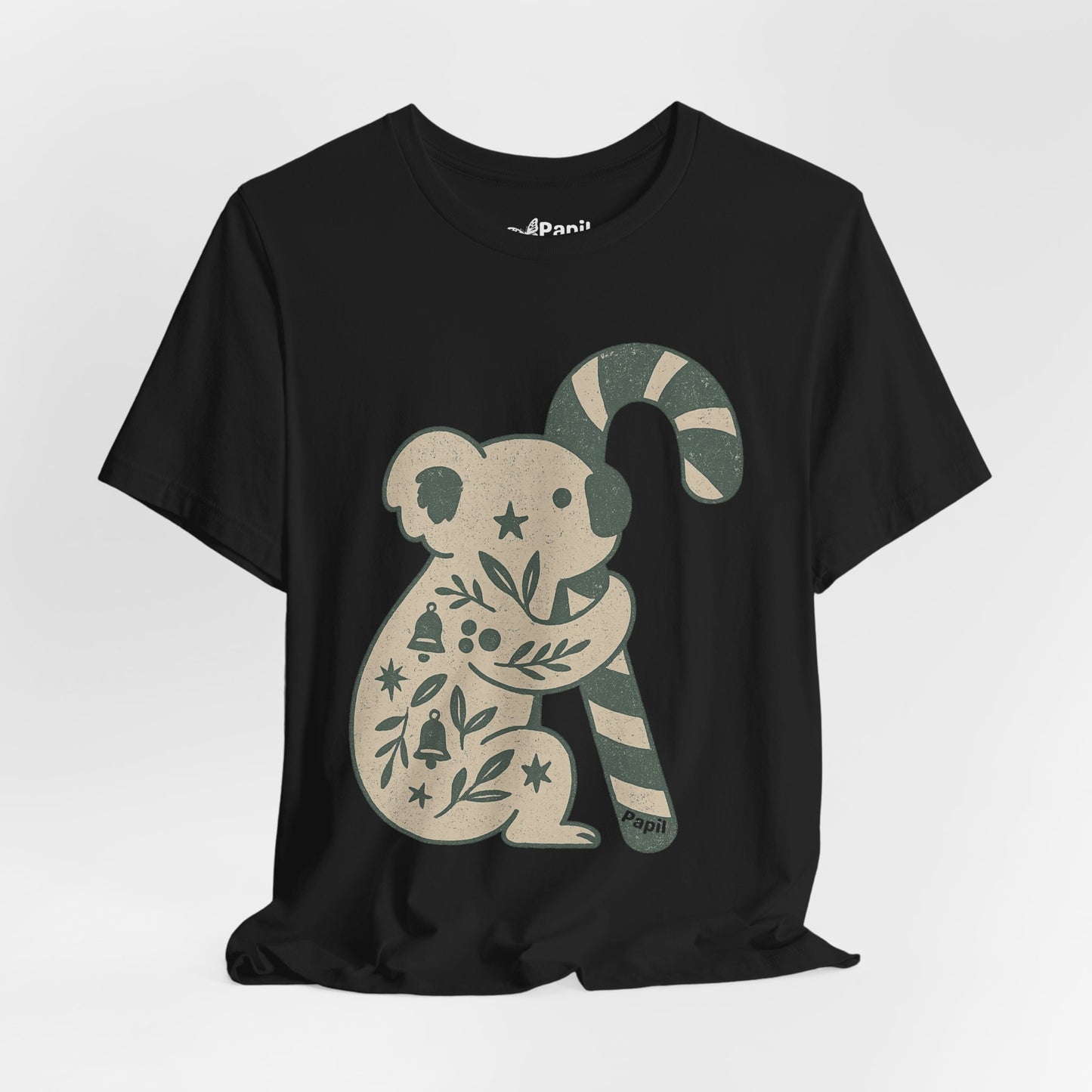 Koala Candy Cane Christmas Unisex T-Shirt — Cute Floral Koala Australian Holiday Tee