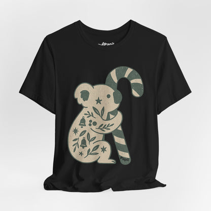 Koala Candy Cane Christmas Unisex T-Shirt — Cute Floral Koala Australian Holiday Tee