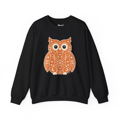 Wise & Whimsical — Folk Owl Cosy Crewneck Sweatshirt Black