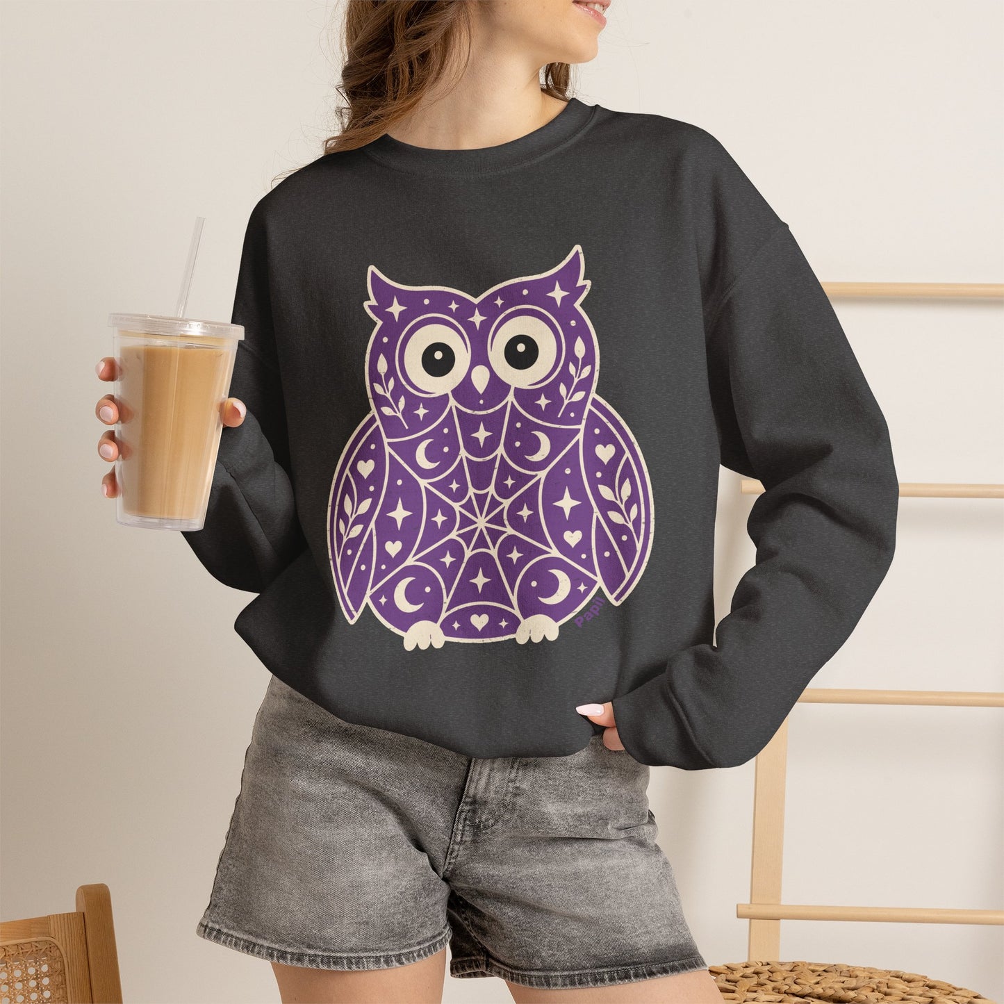 Wise & Whimsical — Folk Owl Cosy Crewneck Sweatshirt