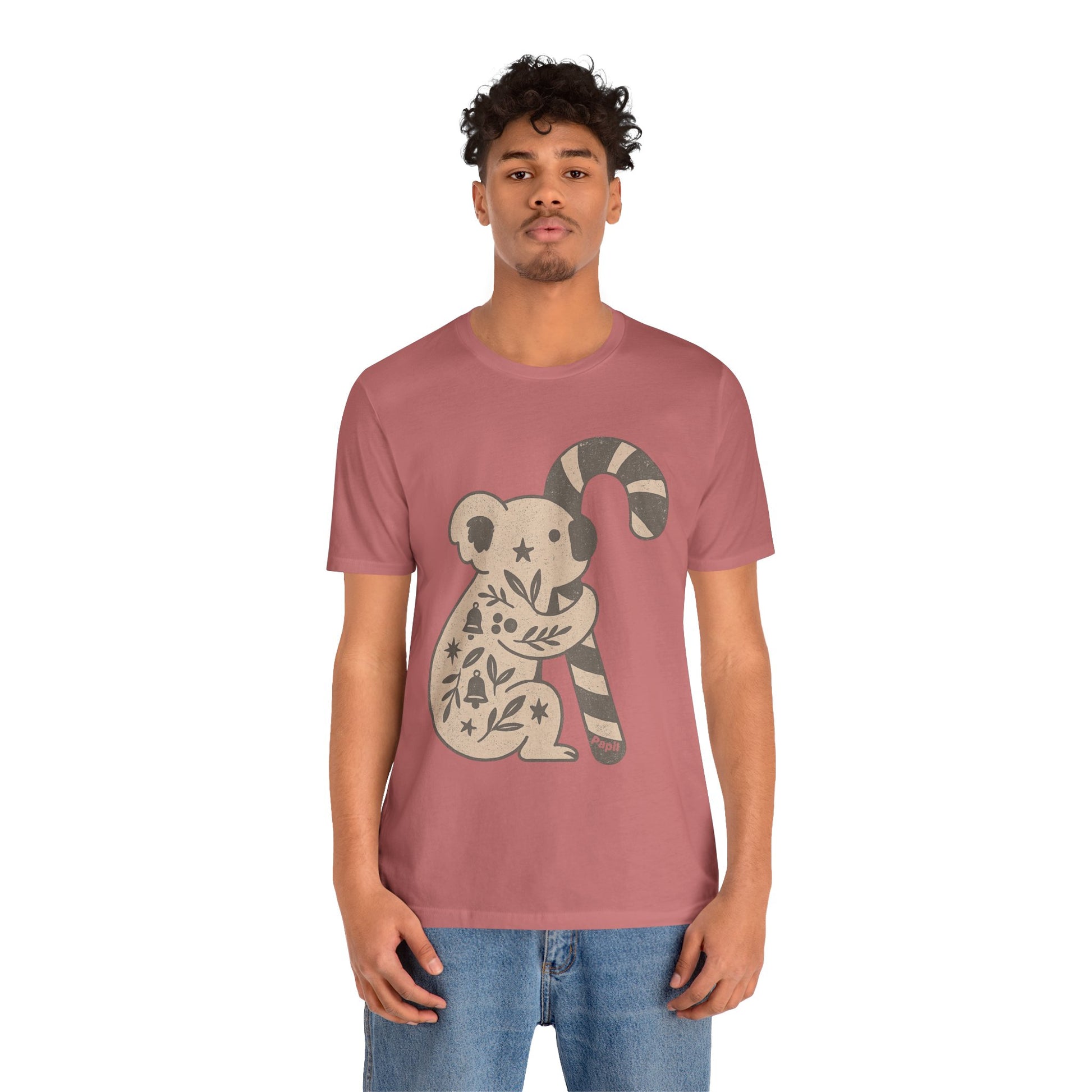 Koala Candy Cane Christmas Unisex T-Shirt — Cute Floral Koala Australian Holiday Tee