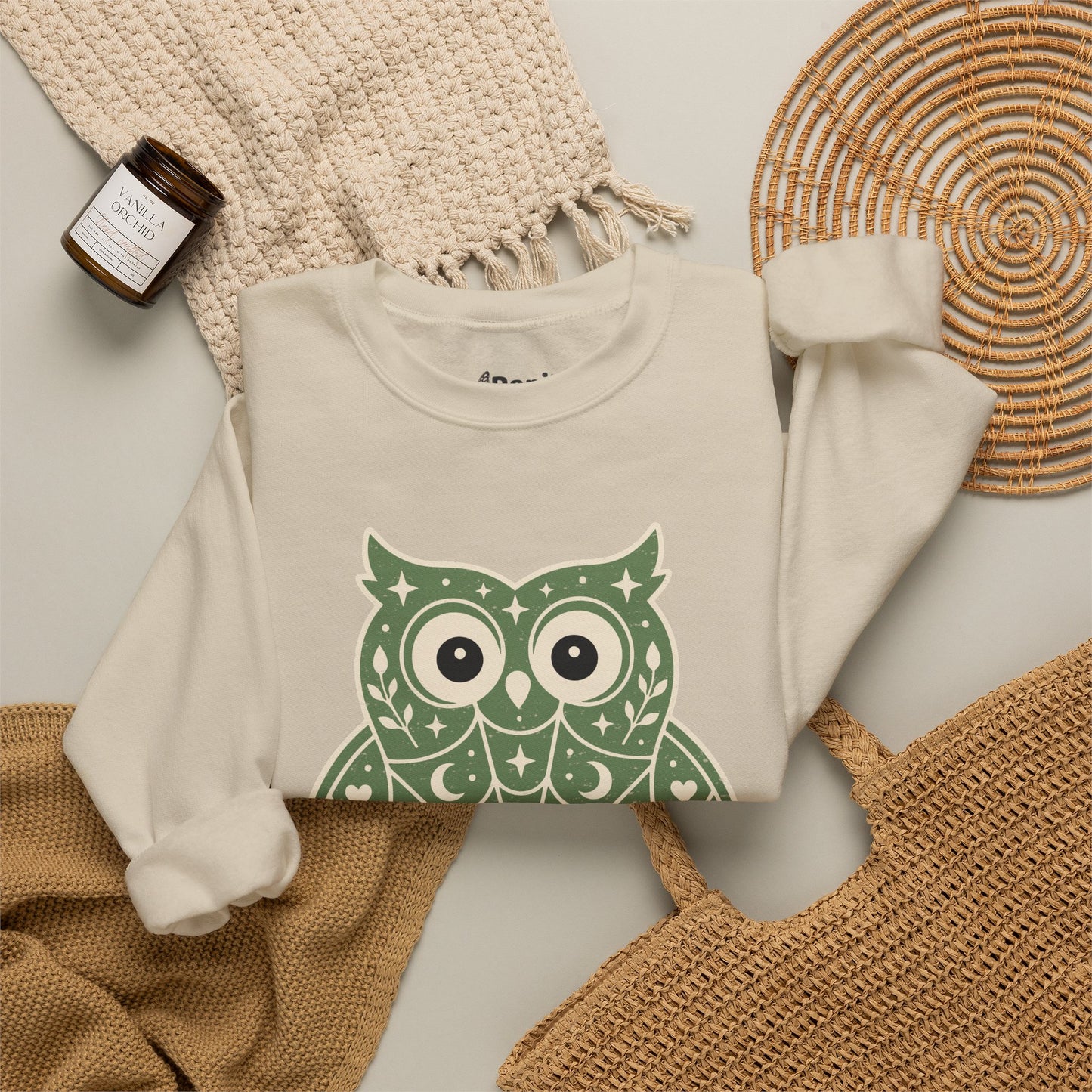 Wise & Whimsical — Folk Owl Cosy Crewneck Sweatshirt