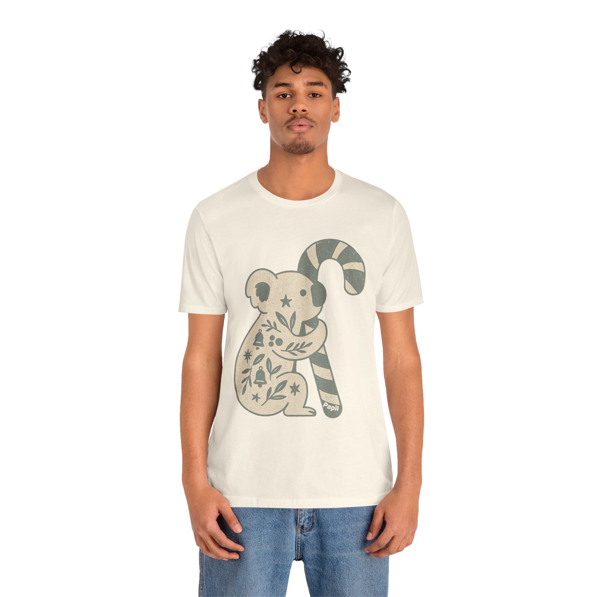 Koala Candy Cane Christmas Unisex T-Shirt — Cute Floral Koala Australian Holiday Tee