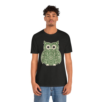 Enchanted Owl Halloween Tee, Whimsical Woodland Graphic (Green)