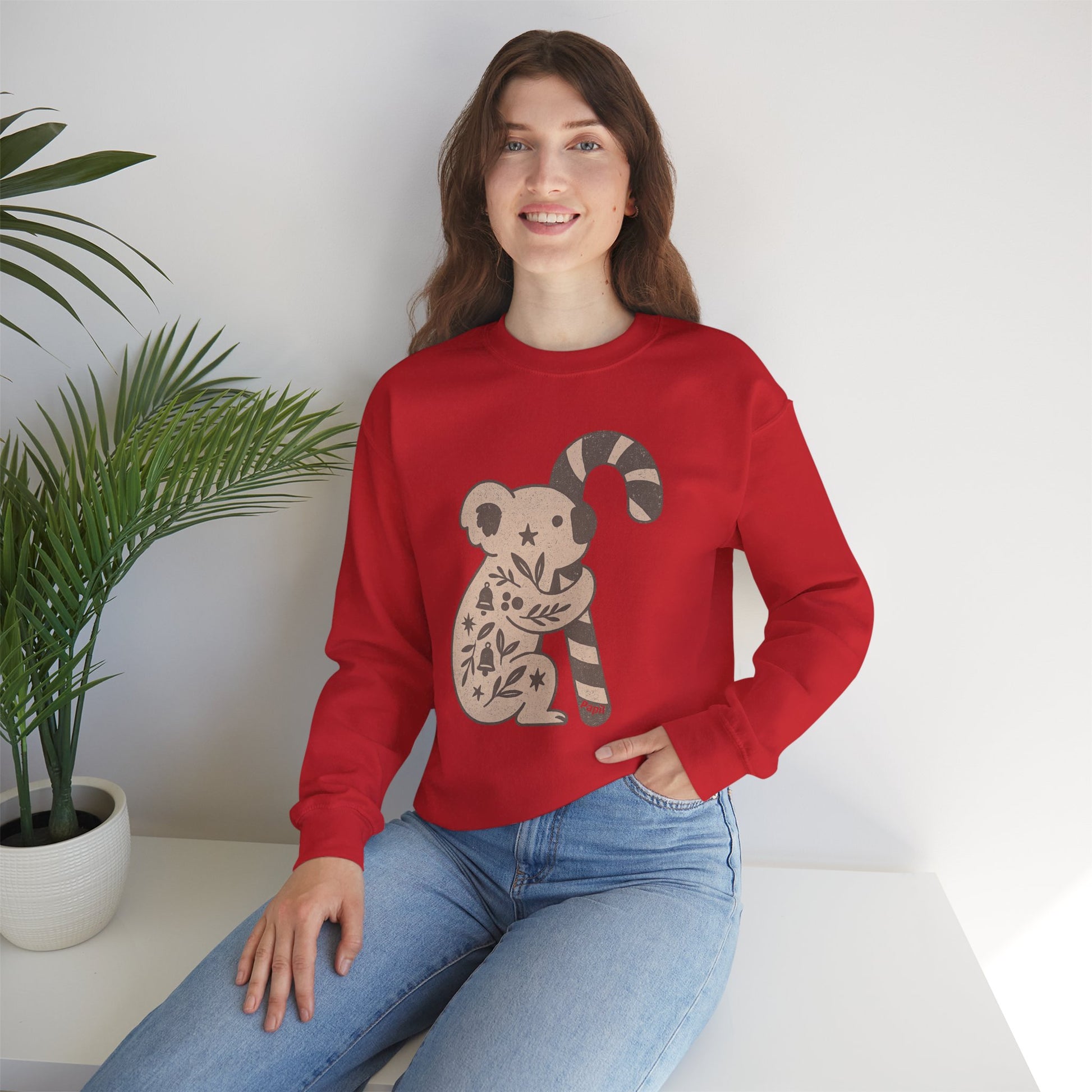 Koala Candy Cane Crewneck Christmas Sweatshirt — Whimsical Floral Australian Koala Holiday Sweatshirt