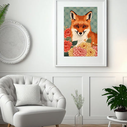 Floral Fox Ukiyo-e Wall Art Poster