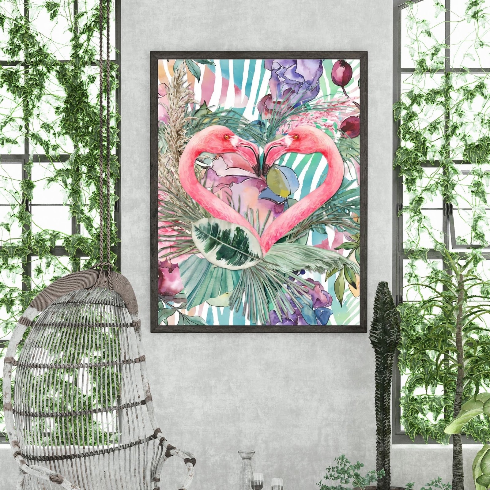 Flamingo Love Tropical Wall Art Poster