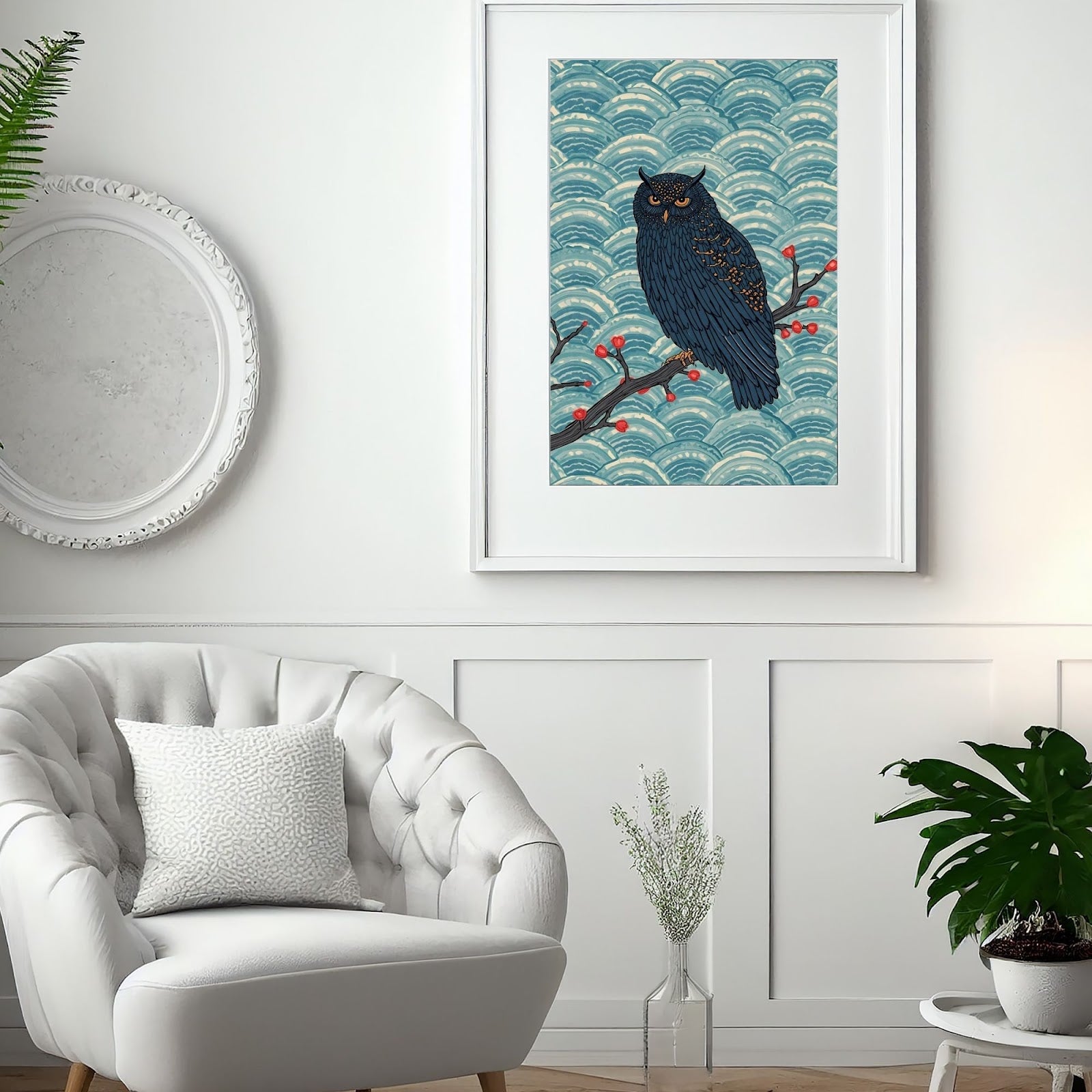 Midnight Owl Japanese Art Wall Poster
