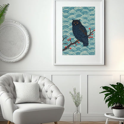 Midnight Owl Japanese Art Wall Poster