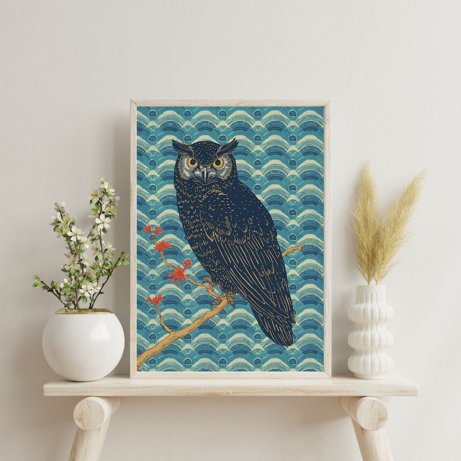 Night Watch Owl Japanese Art Wall Poster
