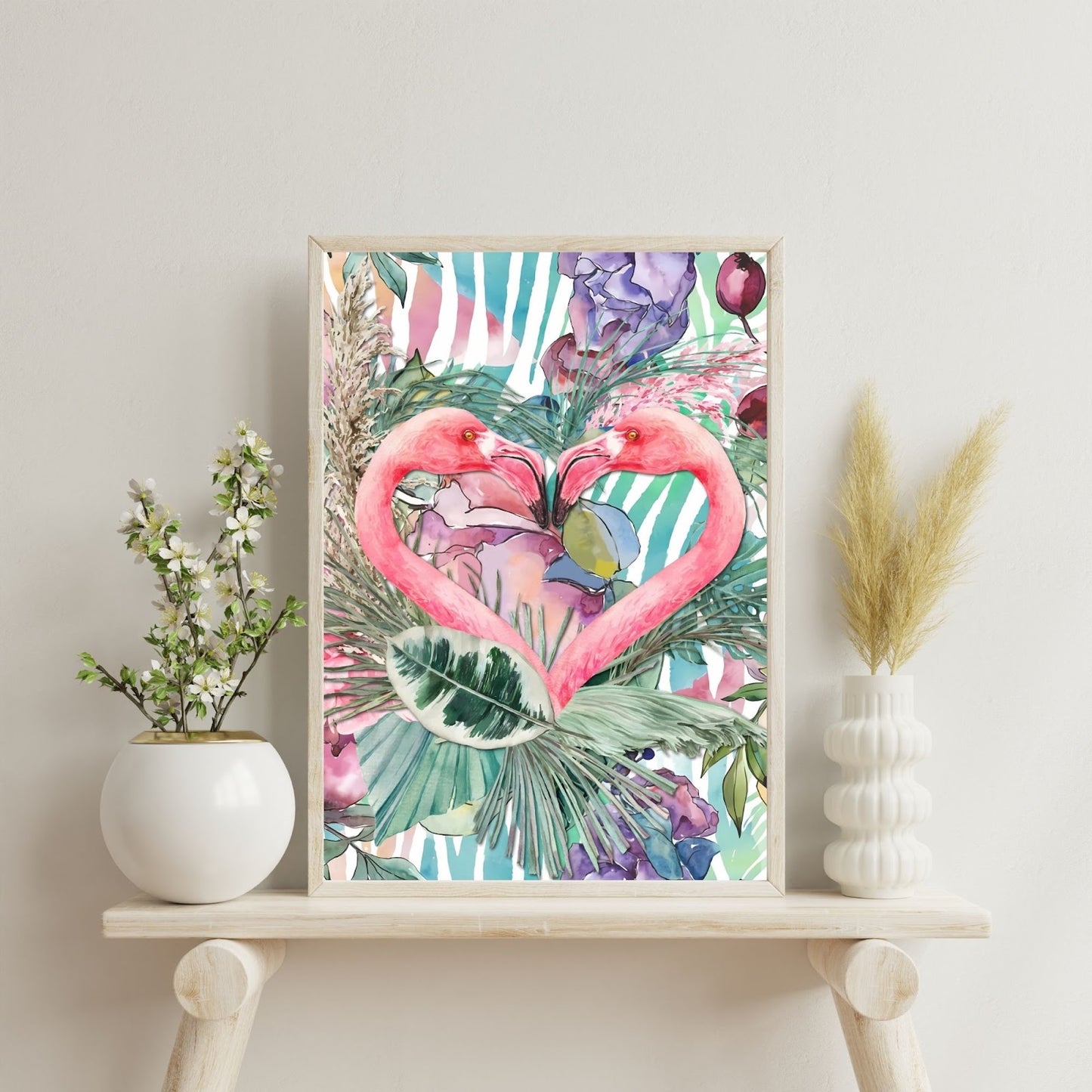 Flamingo Love Tropical Wall Art Poster