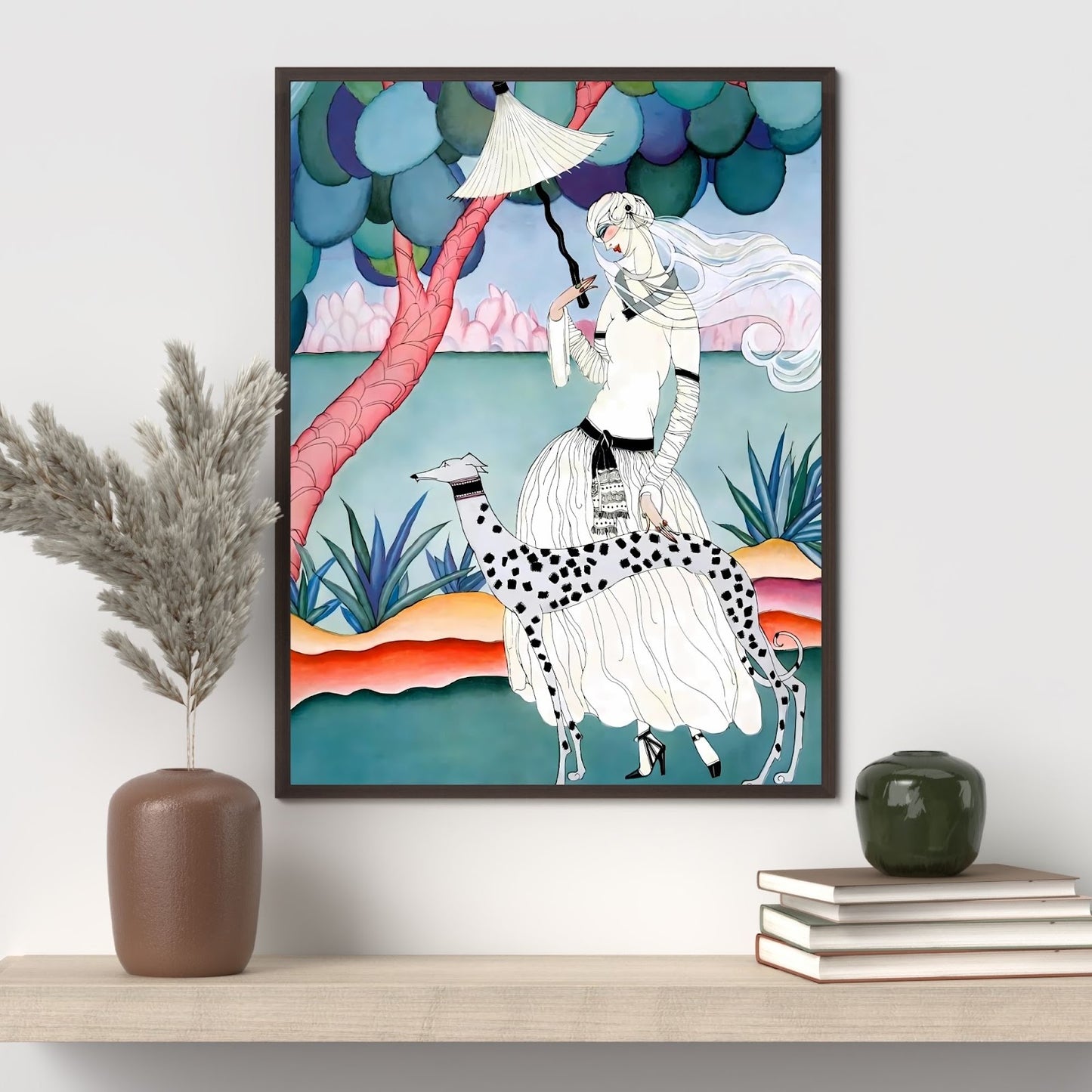 Ms Vogue & Her Spotted Hound Art Deco Wall Art Poster