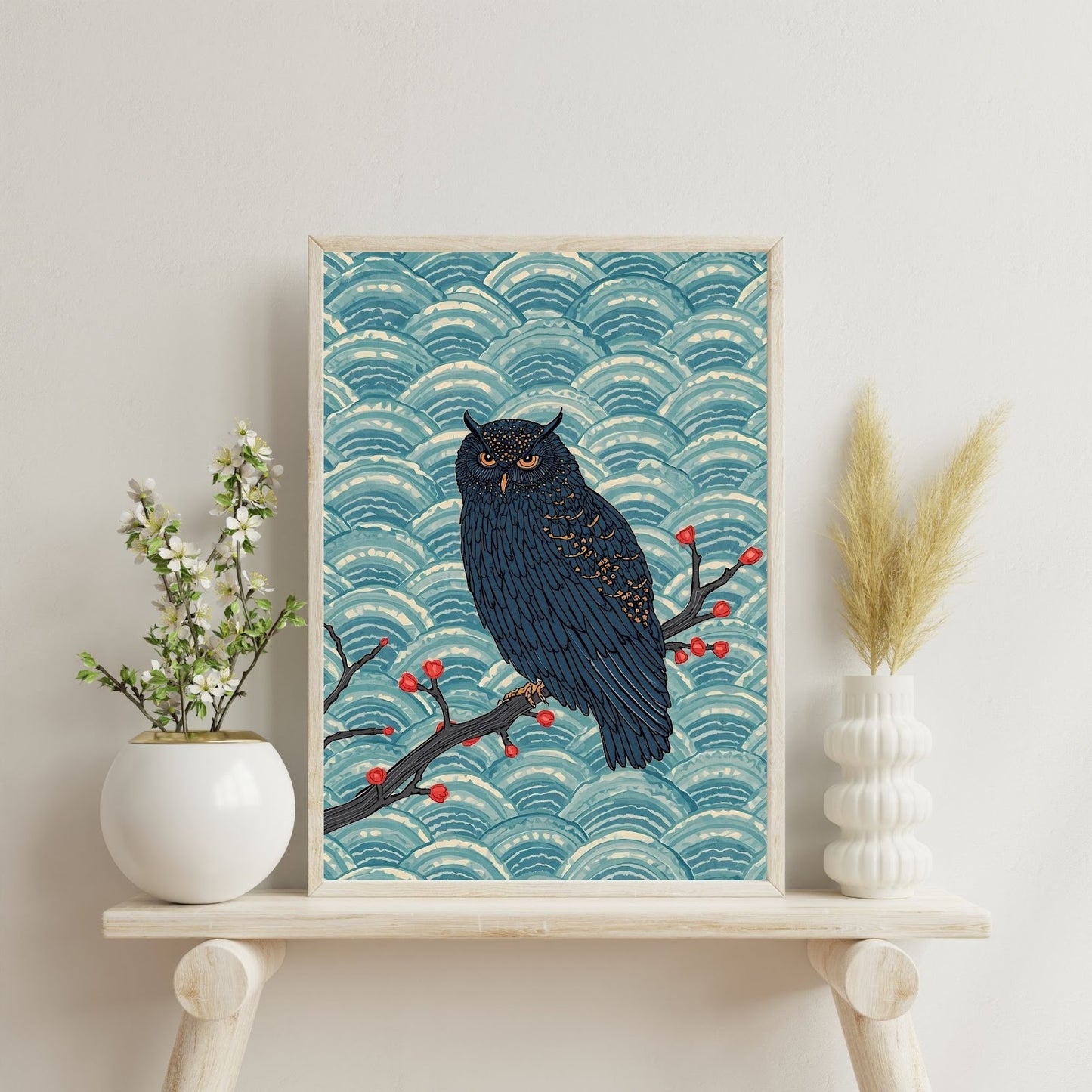 Midnight Owl Japanese Art Wall Poster