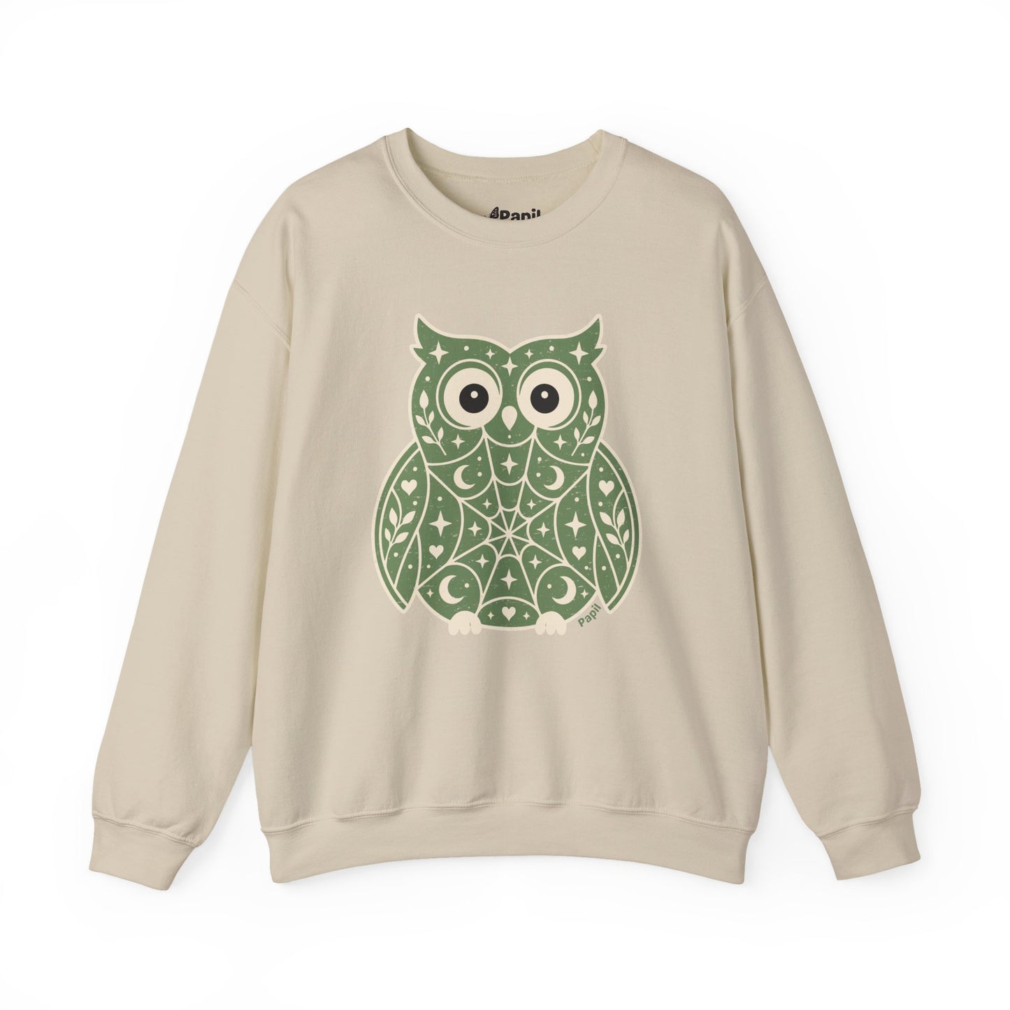 Wise & Whimsical — Folk Owl Cosy Crewneck Sweatshirt Sand