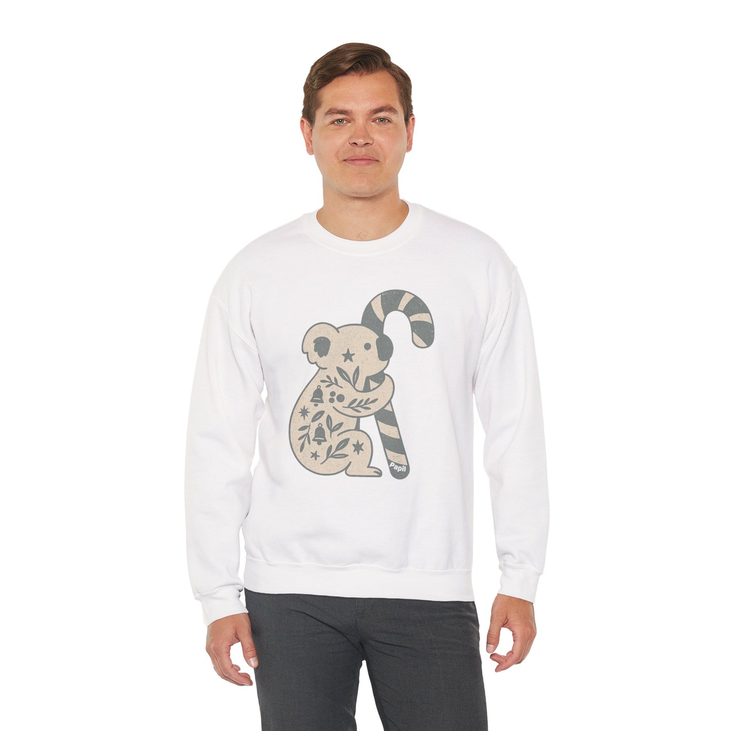 Koala Candy Cane Crewneck Christmas Sweatshirt — Whimsical Floral Australian Koala Holiday Sweatshirt