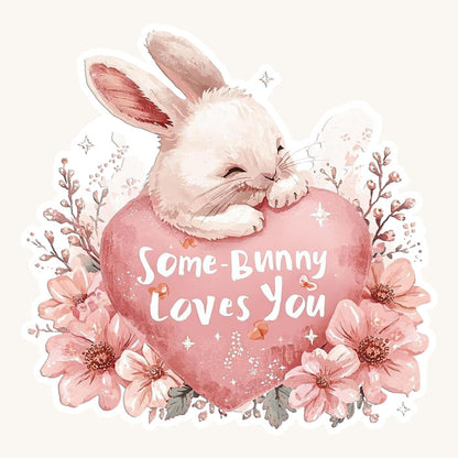 Some-Bunny Loves You Heart | Romantic | White Gloss Vinyl | Die-Cut Sticker