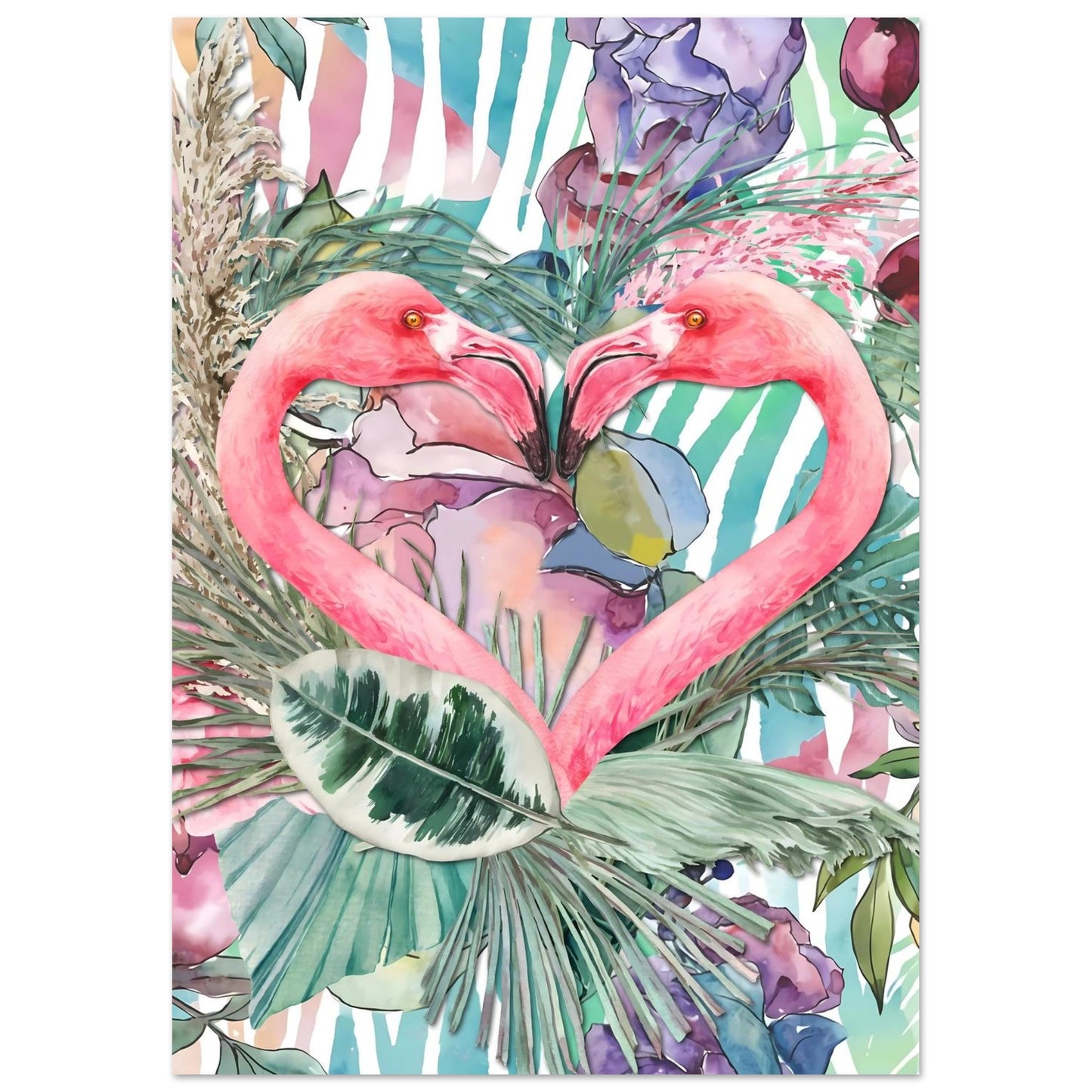 Flamingo Love Tropical Wall Art Poster 21x29.7 cm 8x12"
