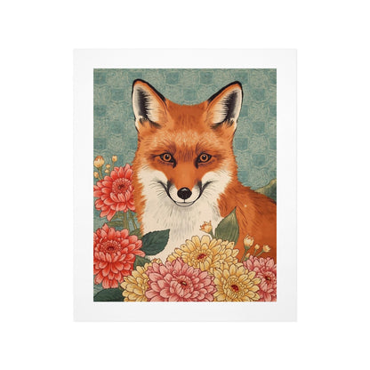 Floral Fox – Japanese Ukiyo-e Inspired Canvas Wall Art Print 11"x14" (28 x 35cm)