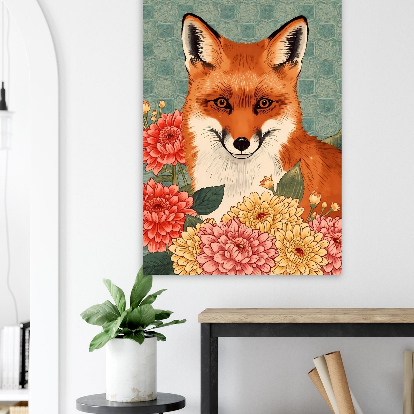 Floral Fox Ukiyo-e Wall Art Poster