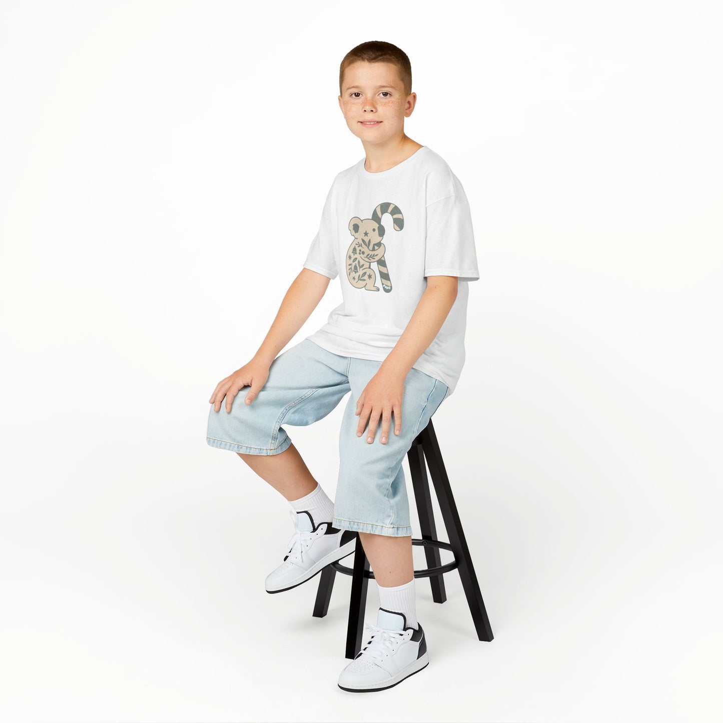 Floral Koala with Candy Cane Christmas Tee | Kids T-Shirt