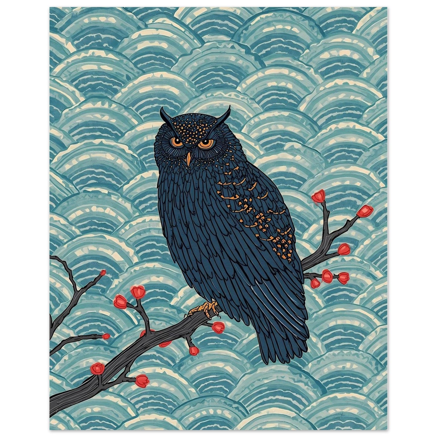 Midnight Owl Japanese Art Wall Poster 40x50 cm 16x20″