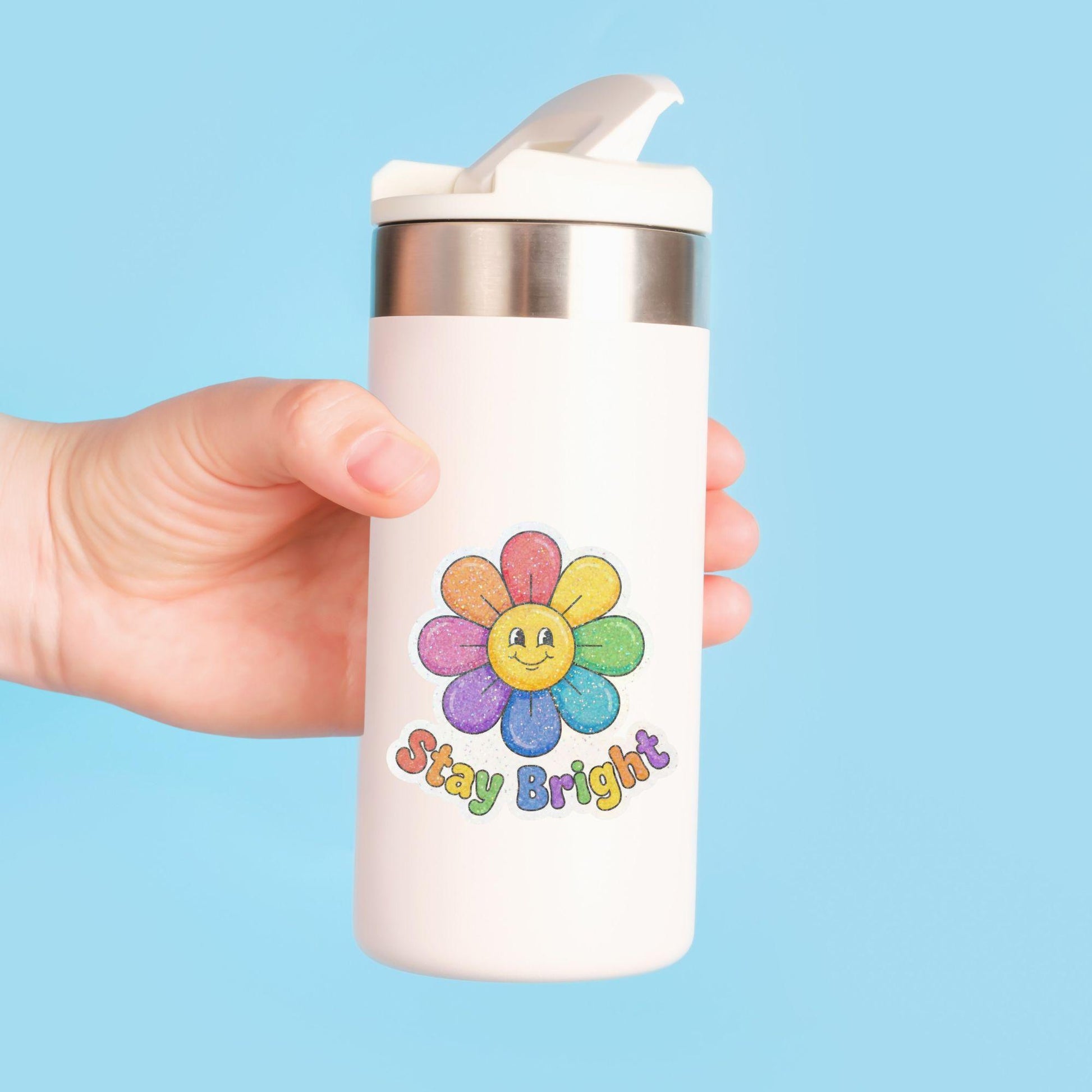 Stay Bright Rainbow Flower | Positivity | Glitter Vinyl | Die-Cut Sticker