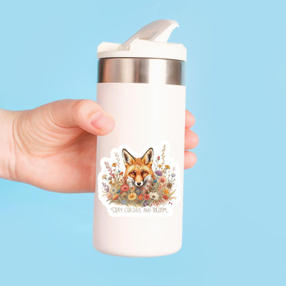Stay Curious Fox in Wildflowers | Nature | White Gloss Vinyl | Die-Cut Sticker