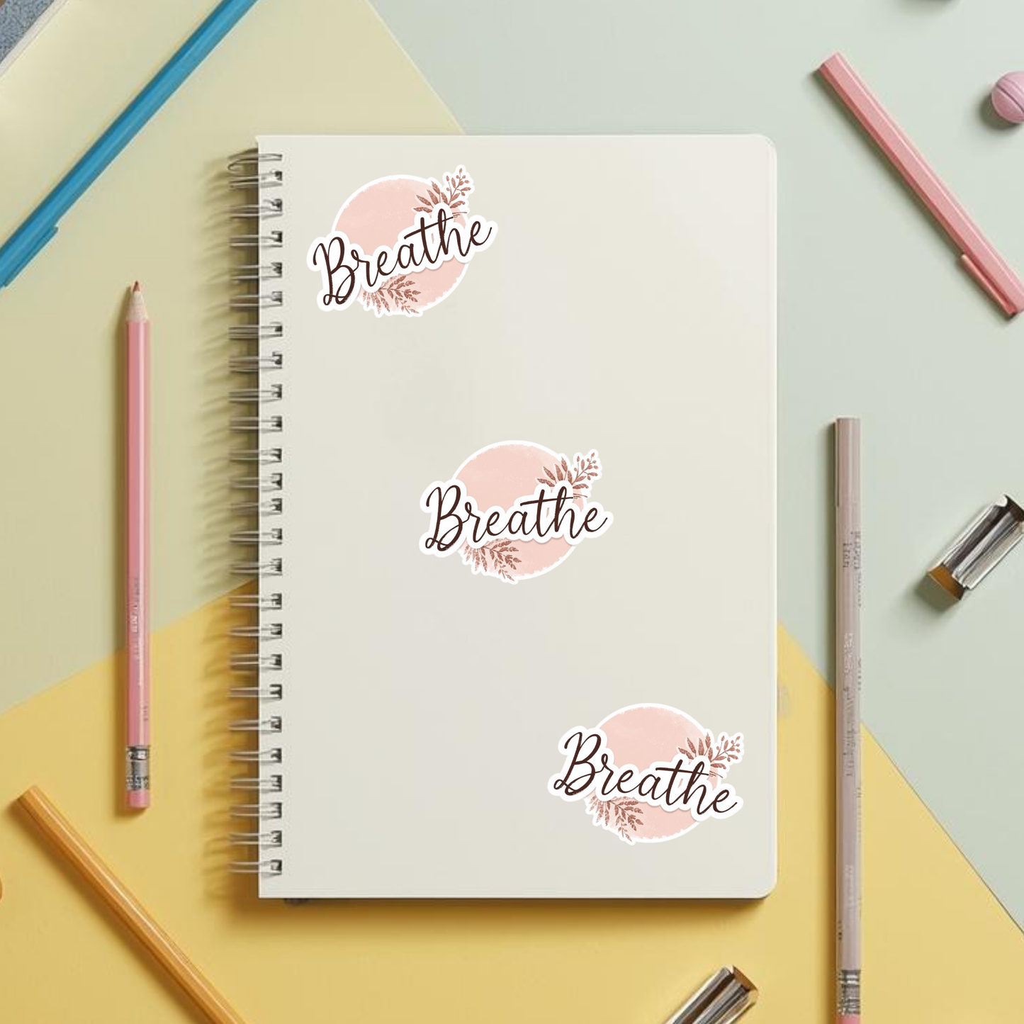 Breathe Minimalist Script | Mindfulness | White Satin Vinyl | Kiss-Cut Sticker
