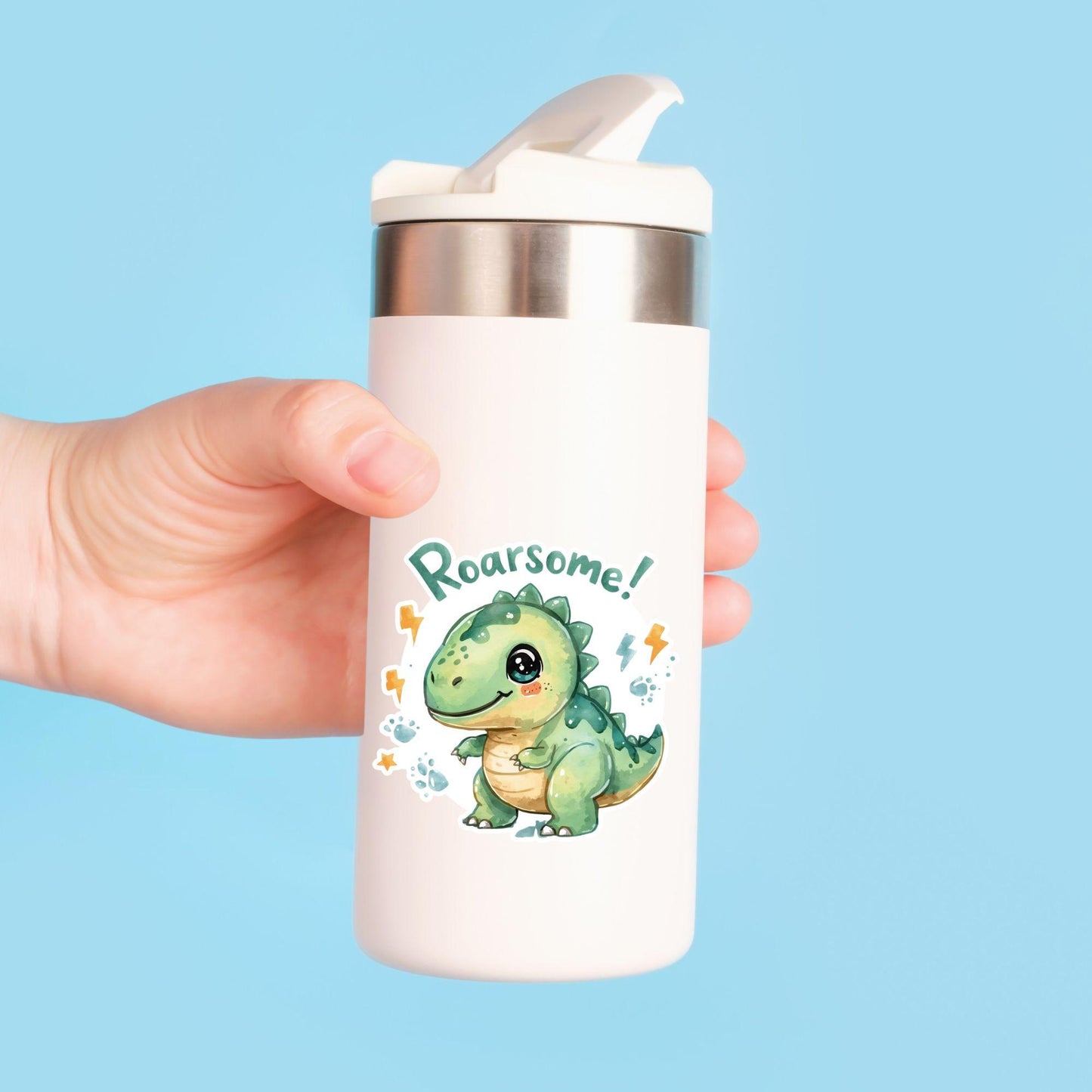 Roarsome Cute Dinosaur | Kids Dino | White Vinyl | Die-Cut Sticker